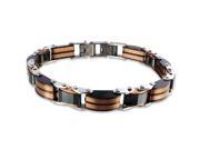Men s Two Tone Black and Copper Plated Stainless Steel Striped Chain Link Bracelet