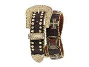 Western Cross Concho and Stone Embedded Genuine Leather Brown Belt M L