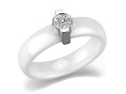 White Ceramic Fashion Band Ring w Stainless Steel Crystal Swirl Accent Size 7