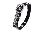 Black Leather Dog Collar with 4 Rows of High Quality Clear Rhinestones Size Large