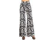 Black and White Damask Print Palazzo Pants with Fold Over Waist Small