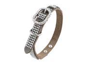 Pewter Silver Leather Dog Collar with 4 Rows of High Quality Rhinestones Size Extra Small
