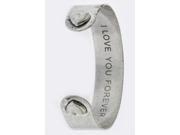 Silver Tone Bangle Cuff with ?I Love You Forever? Message and Heart Tip Accents