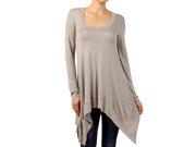 Long Sleeve Taupe Handkerchief Hem Soft Extra Long Tunic Top w Scoop Neck Small