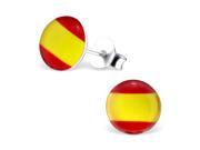 Children s Silver Round Colorful Spanish Flag Stud Post Earrings