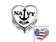 Cheneya Sterling Silver 925 US Navy Mom Heart Bead with Sea Anchor