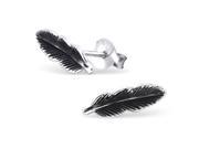 Sterling Silver 925 Black Tarnished Look Raven Feather Design Stud Post Earrings