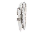 Sweet White Leather Skinny Belt Decorated with Clear Crystals and Silver Studs M L