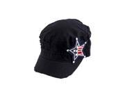 Black Patriotic American Flag Star Ornate Accent Short Brim Vintage Hat Cap