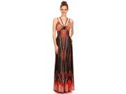 S Twelve Red Black Border Print Double Strap Maxi Halter Dress Small