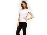 WhiteShort Sleeve Thin Knit Top With Zipper Shoulder Accent Small