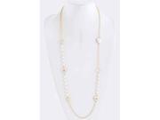 Long Gold Tone Chain Necklace with White Beads and White Enamel Hearts 40 Inch