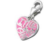 Silver Heart Charm with Pink Design
