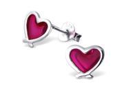 Cute Silver Heart Earrings with Pink Epoxy Color
