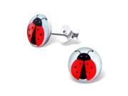 Children s Silver Ladybug Colorful Ear Studs