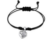Sterling Silver LOVE Heart Corded Bracelet Adjustable