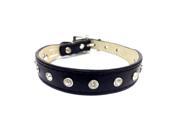 Narrow Black Leather Dog Collar with a Row of High Quality Clear Rhinestones Size XS