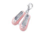 Pretty Pink Sterling Silver Ballet Slippers Shoes Charm with Lobster Claw Clasp