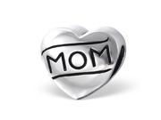 Cheneya Sterling Silver Heart Bead with MOM engraved in the Heart