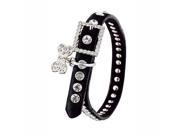 Black Leather Dog Collar with a Row of High Quality Clear Rhinestones With Rhinestone Studded Tag Size L
