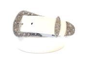White Patent Leather Belt With Clear Rhinestone Buckle Size S M