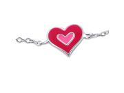 Children s Sterling Silver Pink and Red Epoxy Heart Bracelet 18