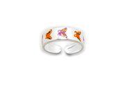 Colorful Sterling Silver Butterfly Toe Ring in Orange and Pink Enamel Adjustable