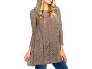 Mocha Brown Hole Detail Cowl Neck Long Sleeve Soft Tunic w Hoodie Large