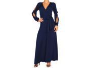 Navy Blue Solid Maxi Wrap Dress with Long Split Cuff Sleeves Large