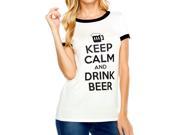 Black White Keep Calm And Drink Beer Printed Raglan Top Shirt Large