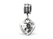 Sterling Silver Dangling Cheneya Scorpio Zodiac Heart Bead Fits Most Bracelets