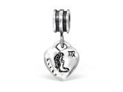 Sterling Silver Dangling Cheneya Virgo Zodiac Heart Bead Fits Most Bracelets