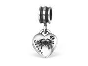 Sterling Silver Dangling Cheneya Cancer Zodiac Heart Bead Fits Most Bracelets