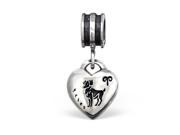 Sterling Silver Dangling Cheneya Aries Zodiac Heart Bead Fits Most Bracelets