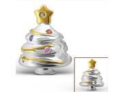 Cheneya Gold Plated Sterling Silver Christmas Tree Bead with Colored Crystals