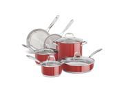 KitchenAid Stainless Steel 10 Piece Cookware Pots and Pans Set KCSS10ER Red
