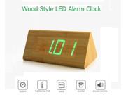 Wooden LED Alarm Clock with Time Temperature and Date Triangle Style