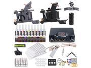 Complete Tattoo Kit needles 2 Machine Guns Power Supply 20 Color Inks HW 21GD 8