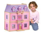 Solid Wood Three Level Dollhouse with Hand Painted Furniture