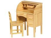 Junior Size Roll Top Desk In Natural Finish w Three Drawers Chair