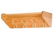 Hat Coat Rack w Brass Hooks and Slatted Top Shelf Medium Light Oak