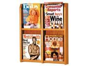 Wall Mount Oak Magazine Rack w Four Acrylic Dividers Dark Red Mahogany