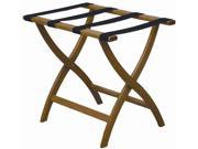 Folding Solid Oak Deluxe Luggage Rack w Four Support Straps Light Oak with Tapestry Webbing