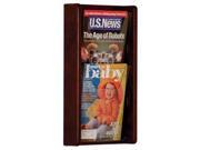 Oak Magazine Wall Rack w Acrylic Panel Fronts Two Removable Dividers Dark Red Mahogany