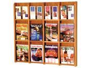 Twelve Slot Wall Mount Magazine Rack in Oak w Removable Acrylic Dividers Dark Red Mahogany