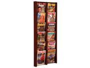 Magazine Wall Rack in Oak Acrylic w Twelve Pockets Dark Red Mahogany