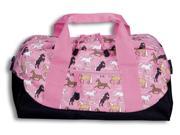 Pink Black Girls Duffel Bag w Horses Print Padded Detachable Strap