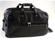 Trolley Rolling Leather Duffel Bag w Zippered Top Bottom Access Black