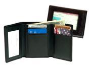 Mens Tri Fold Wallet in Top Grain Leather w 2 ID Windows Coco