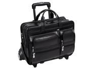 Black Detachable Wheeled Laptop Case in Cowhide Leather